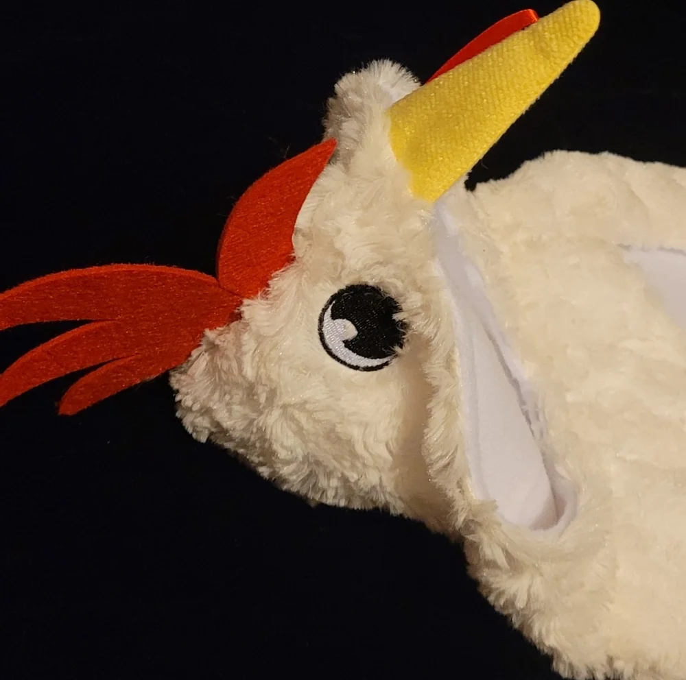 White Fluffy Chicken Or Rooster Pet Costume with Red Comb On Hoodie, L